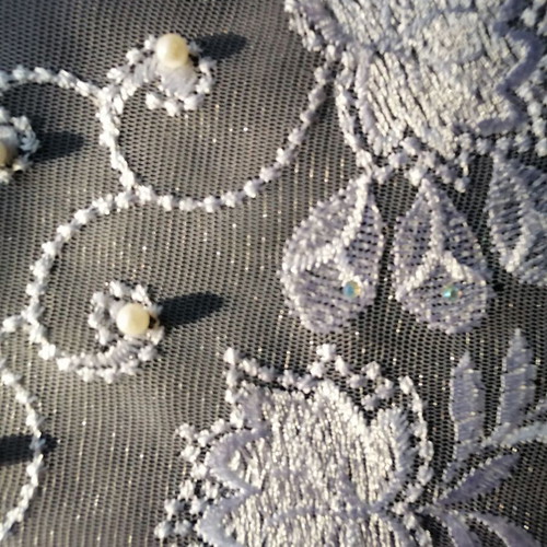 White guipure fabric 130/455 cm new with pearls and border