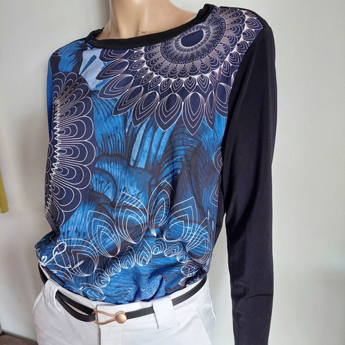 Desigual long-sleeve blouse medium blue black like new