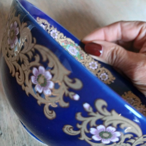 Moroccan cobalt gold bowl new with peacock design 12.5 cm diameter