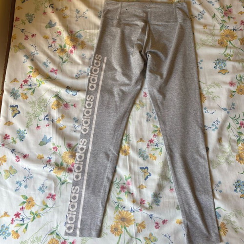 Adidas gray leggings like new with white logo print, size S