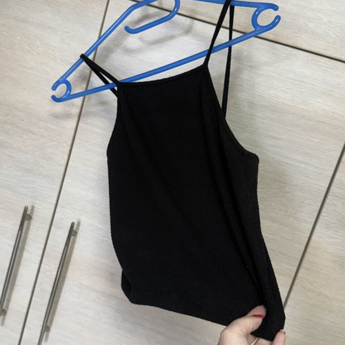 Bershka Elastic Black Soft Crop Tank Top Open Back like new