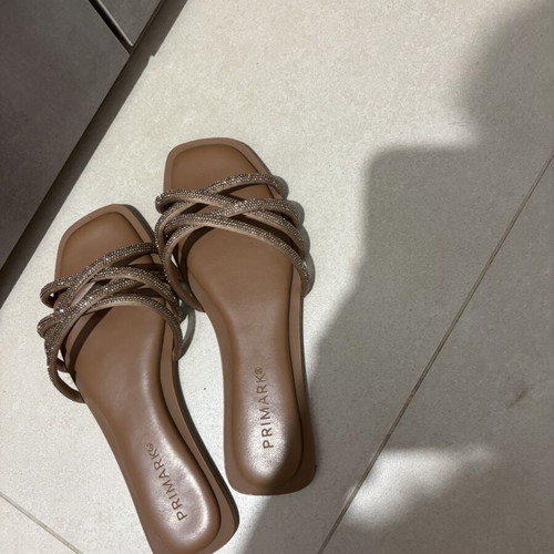 Flat sandals size 37 like new with square toe and rhinestone straps