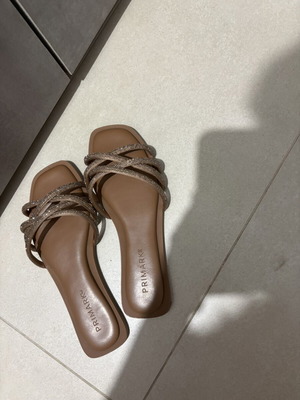 Flat sandals size 37 like new with square toe and rhinestone straps