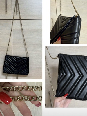 H&M Crossbody Shoulder Bag Black With Gold Chain Like New