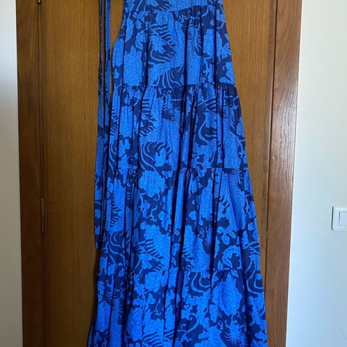Karavan blue long dress with belt, like new, one size