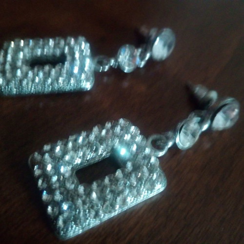 Square dangle earrings with rhinestones used