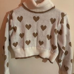 Crop top sweater like new, beige with brown hearts and turtleneck