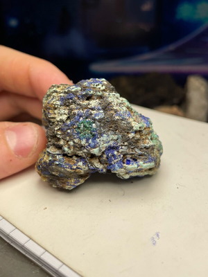 Mineral sample new from Lavrio with azurite, malachite, gypsum, goethite, limonite