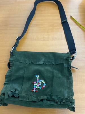 Rocco Barocco women's leather-suede crossbody bag like new, green 28x30 cm