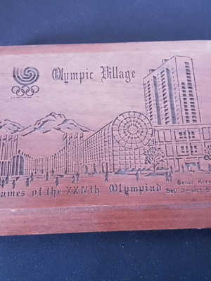 Olympic Village Seoul 1988 wooden carved souvenir like new