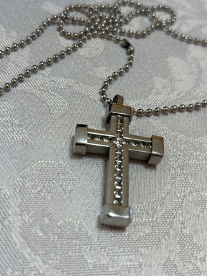 Men's necklace with cross made of medical steel like new, silver