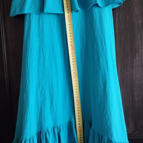 Hi-low strapless dress with ruffles new, turquoise Easy