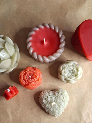 Set of 7 Handmade Decorative Candles Urban Red & Grey, New