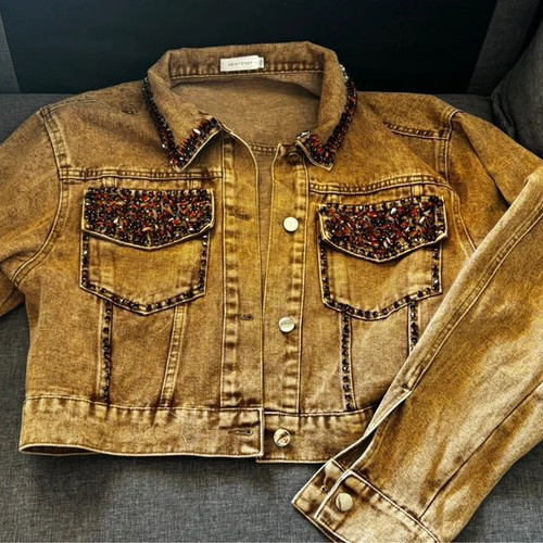 Set Denim jacket and skirt Newtendy with strass, like new