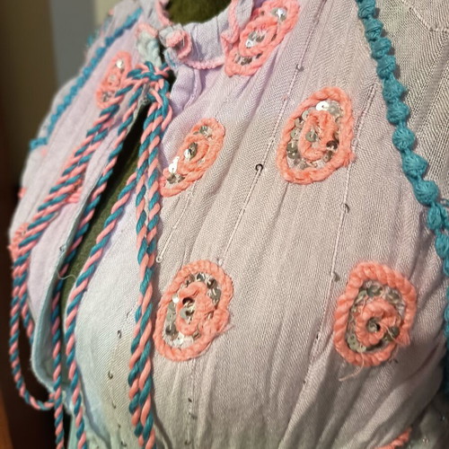 Indian summer dress, one size, cotton, pink and turquoise