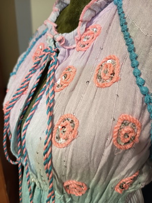 Indian summer dress, one size, cotton, pink and turquoise