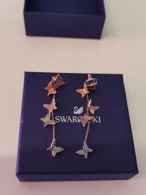 Swarovski Lilia Drop Earrings, rose gold-tone, colorful butterflies