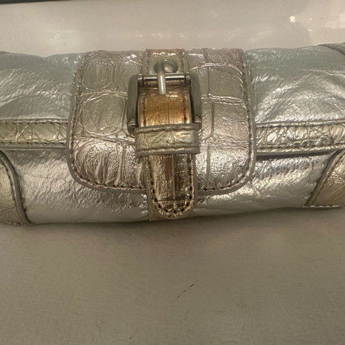 Hunter Handbag used, silver with animal print lining