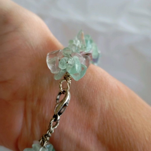 Handmade bracelet with green and purple stones, length 22 cm