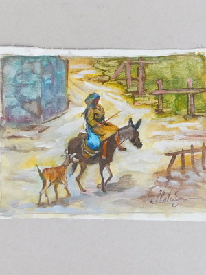 Πίνακας πάνω σε μουσαμά υπογεγραμμένος 25x20 cm