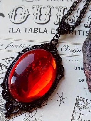Vintage Gothic Red Crystal Pendant Necklace, black chain