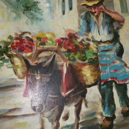 Nikos Papadopoulos painting "O Manavis" oil on canvas new