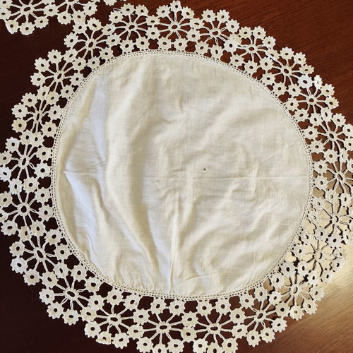 Two handmade antique doilies used, 35 cm diameter