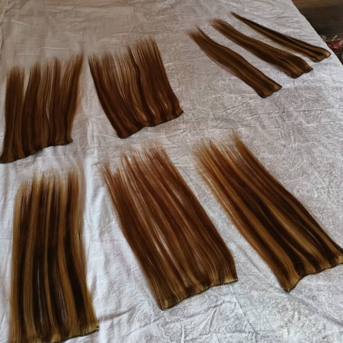 Natural Hair Extensions like new, caramel balayage color, clip-in