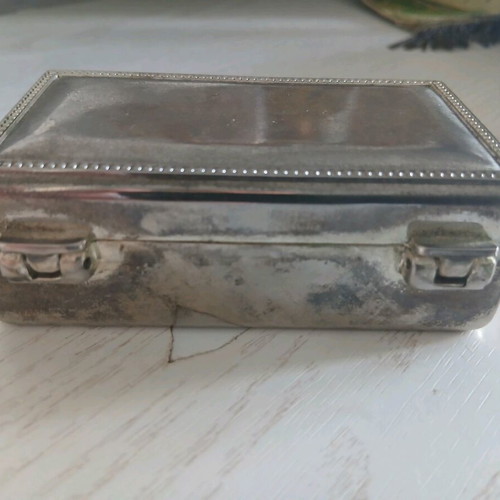 Miniature jewelry box used, silver with velvet interior