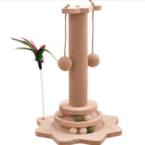 Cat toy new with scratching post and wooden balls
