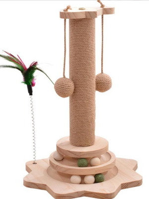 Cat toy new with scratching post and wooden balls