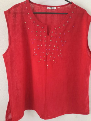 Red linen blouse new with beads