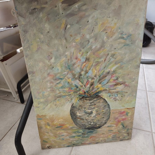 Original Painting Explosion of Colors in Vase 40x60 cm new