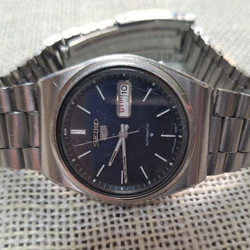 Seiko 5 μεταχειρισμένο ανδρικό ρολόι ατσάλινο με μαύρο καντράν
