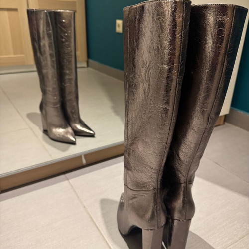 Sante silver boots new, size 37, 10cm heel