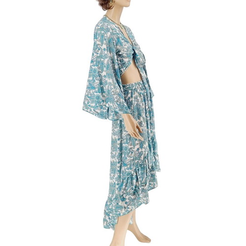 Long asymmetrical silk skirt new, turquoise and white
