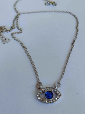 Κομψή αλυσίδα με ματάκι και μπλε πέτρα καινούργια, ασημί