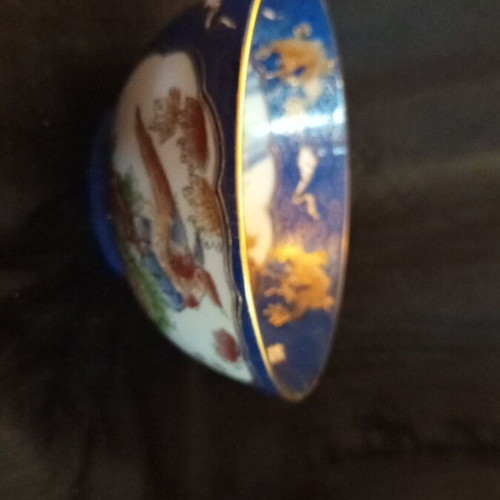 Vintage porcelain set Royal Satsuma vase and bowl cobalt and gold like new