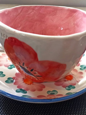 Σετ χειροποίητη κεραμική κούπα Lunatique με καρδιές και πιατάκι Rice