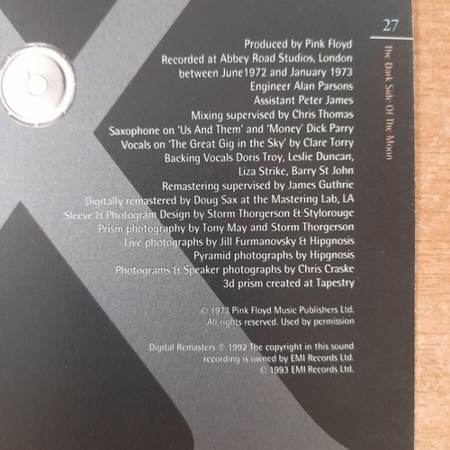Pink Floyd The Dark Side of the Moon Twentieth Anniversary Edition CD