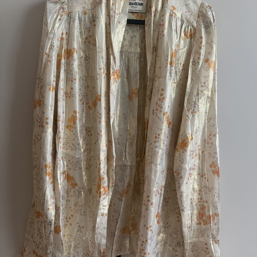Zadig & Voltaire blouse like new, floral with gold shimmer, tie neck, size S