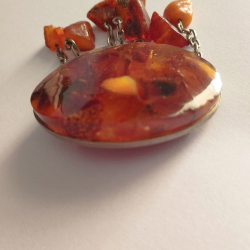 Baltic amber brooch like new with silver chains