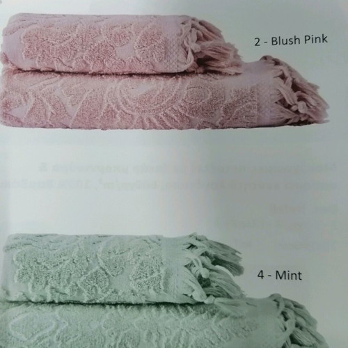 Monochrome jacquard towels with fringes set of 2, 100% cotton, new