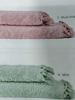 Monochrome jacquard towels with fringes set of 2, 100% cotton, new