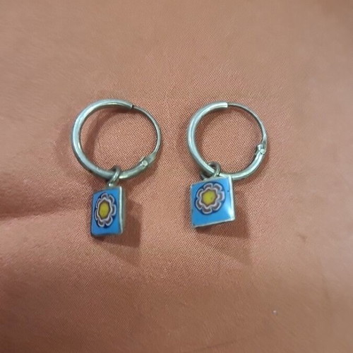 Vintage hoop earrings with design, silver, new