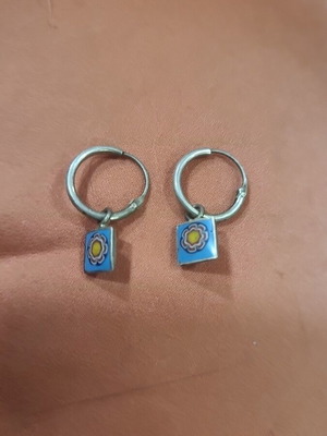 Vintage hoop earrings with design, silver, new
