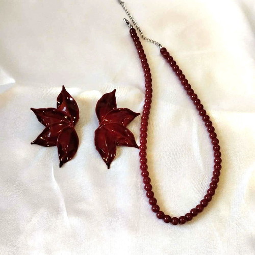 Jewelry set new burgundy color necklace and earrings