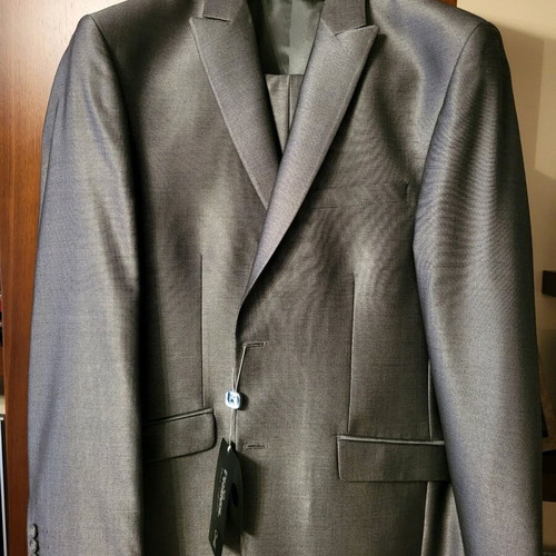 Prince men's suit new, grey silver, jacket size 52, trousers 46