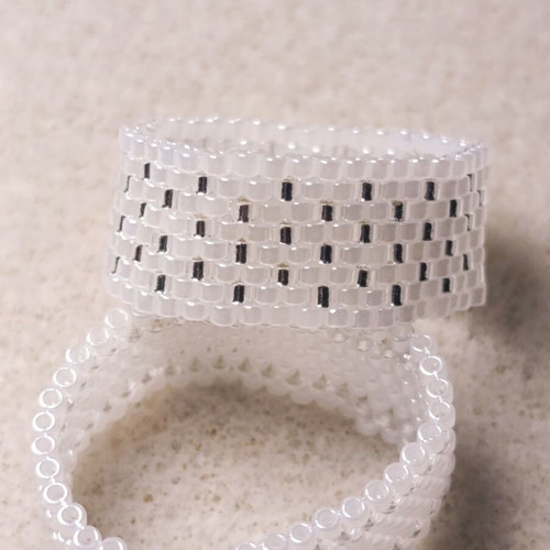 Set of 3 rings with miyuki beads and steel elements, new