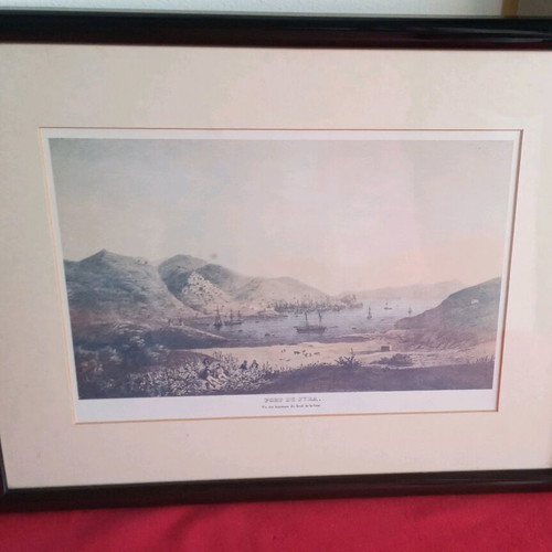 Vintage engraving Port de Syra framed